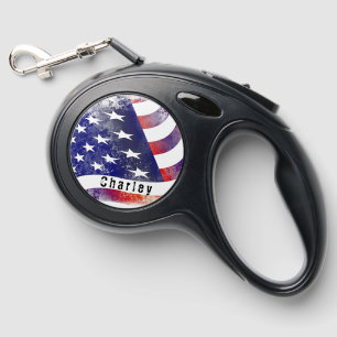 American Flag Personalized Dog Retractable Pet Leash