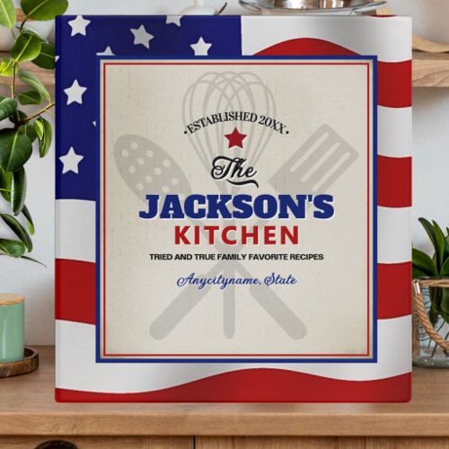 American Flag Personalized Family Name Cookbook 3 Ring Binder