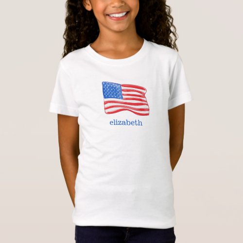 American Flag Personalized Girls T_Shirt