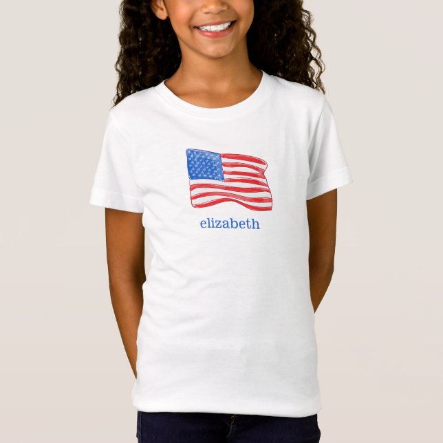 American Flag Personalized Girl's T-Shirt (Front)