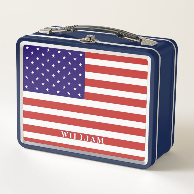 American Flag Personalized Kids Metal Lunch Box (Front)