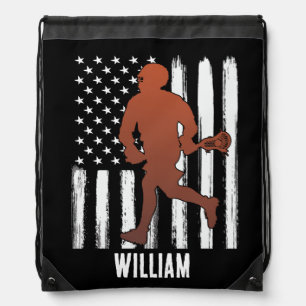American Flag Personalized lacrosse Drawstring Bag