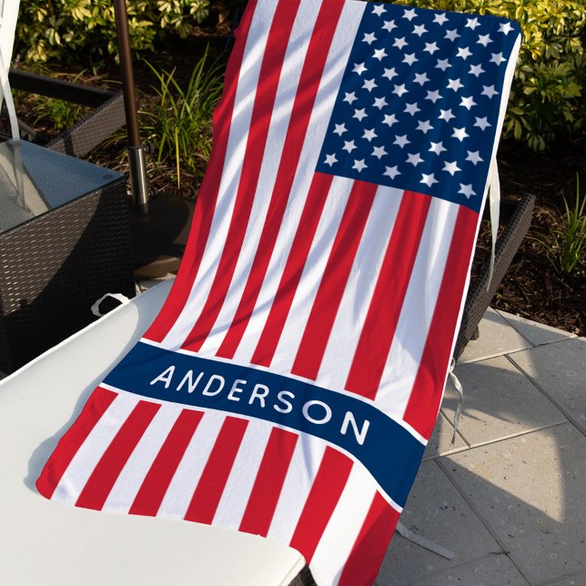 American Flag Personalized Monogram Name Beach Towel (Creator Uploaded)