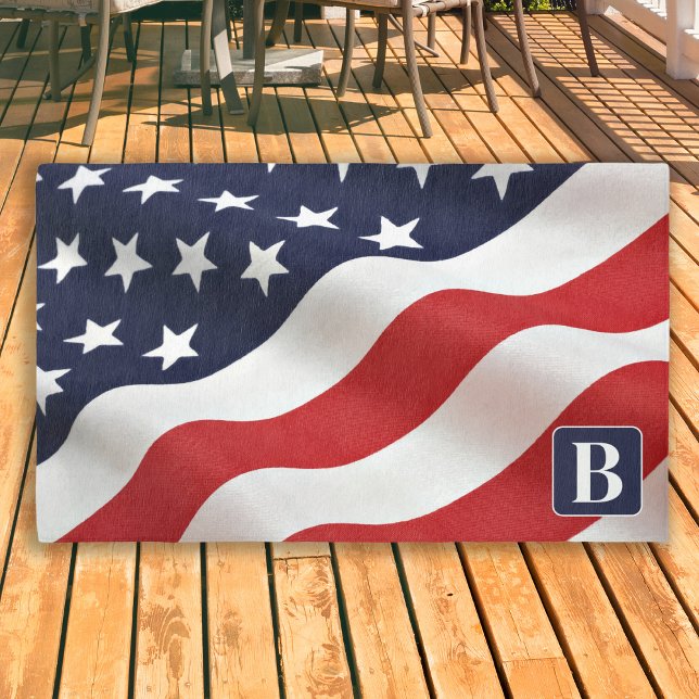 American Flag Personalized Monogram Patriotic Outdoor Rug (Creator Uploaded)