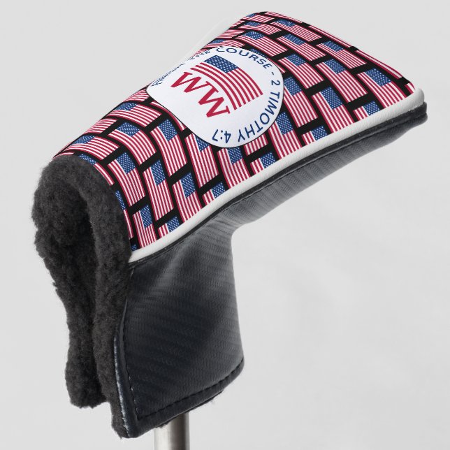 AMERICAN Flag Personalized MONOGRAM Putter Golf Head Cover (3/4 Front)
