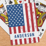 American Flag Personalized Name Patriotic  Poker Cards<br><div class="desc">USA American Flag playing cards - American flag ,  stars and stripes in a distressed red white blue design . 
Personalize with Name . 
COPYRIGHT © 2021 Judy Burrows,  Black Dog Art - All Rights Reserved. American Flag Personalized Name Patriotic Playing Cards</div>