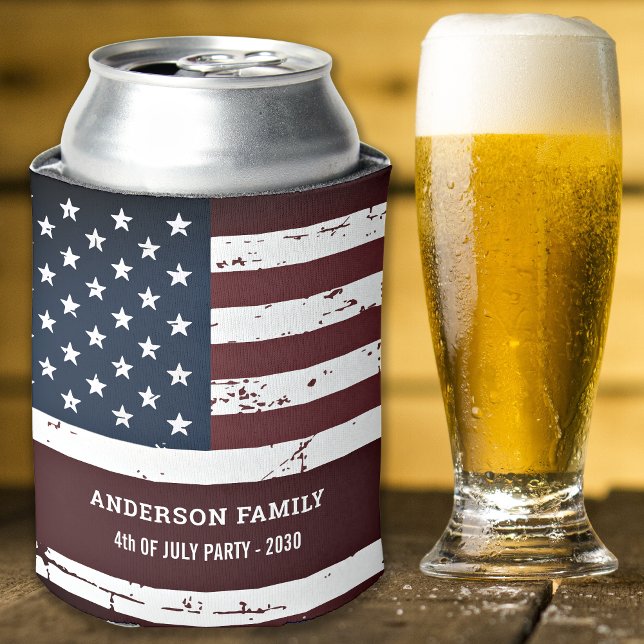 American Flag Personalized Patriotic 4th of July  Can Cooler (Creator Uploaded)