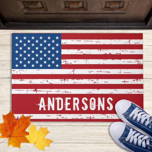 American Flag Personalized Patriotic Stars Stripes Doormat (Creator Uploaded)