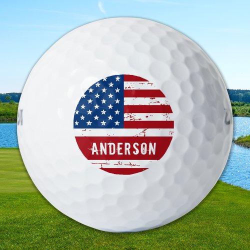 American Flag Personalized Patriotic Stars Stripes Golf Balls