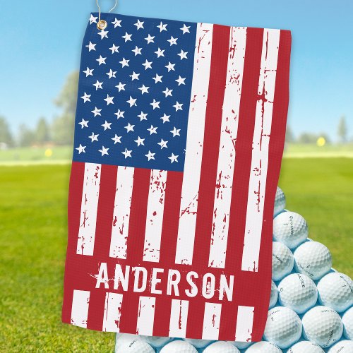 American Flag Personalized Patriotic Stars Stripes Golf Towel