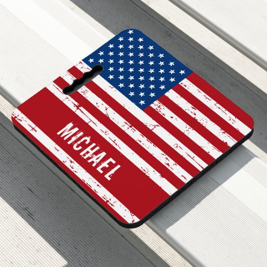 American Flag Personalized Patriotic Stars Stripes Seat Cushion (In Situ)