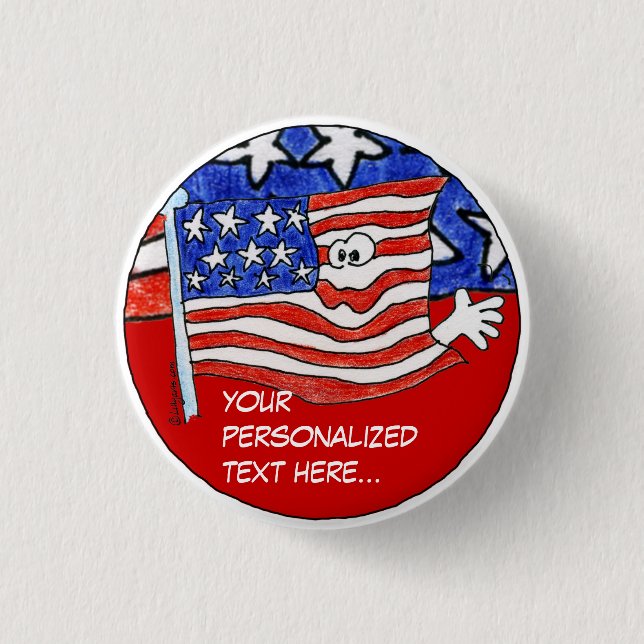 American Flag Personalized Pin /Round Button (Front)