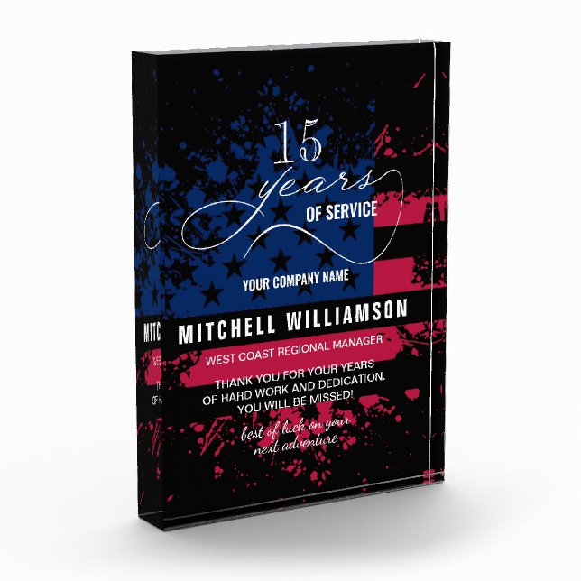 American Flag Personalized Retirement Keepsake Acrylic Award (Left)