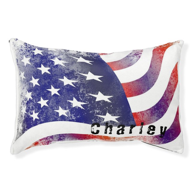 American Flag Personalized Small Dog Pet Bed (Front)