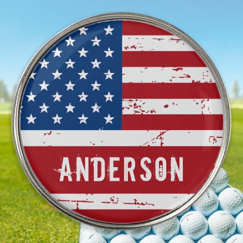 American Flag Personalized Stars Stripes Patriotic Golf Ball Marker