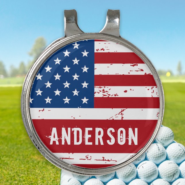 American Flag Personalized Stars Stripes Patriotic Golf Hat Clip (Creator Uploaded)