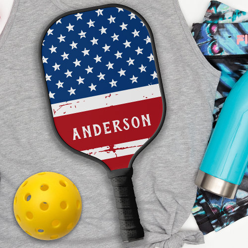 American Flag Personalized Stars Stripes Patriotic Pickleball Paddle