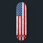 American Flag Personalized Stars Stripes Patriotic Skateboard<br><div class="desc">Show your American pride or give a special gift with this USA American Flag skateboard in a distressed worn grunge design. This united states of america flag skateboard design with stars and stripes in red white and blue is perfect for fourth of July parties, Memorial day party , family reunions,...</div>