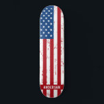 American Flag Personalized Stars Stripes Patriotic Skateboard<br><div class="desc">Show your American pride or give a special gift with this USA American Flag skateboard in a distressed worn grunge design. This united states of america flag skateboard design with stars and stripes in red white and blue is perfect for fourth of July parties, Memorial day party , family reunions,...</div>