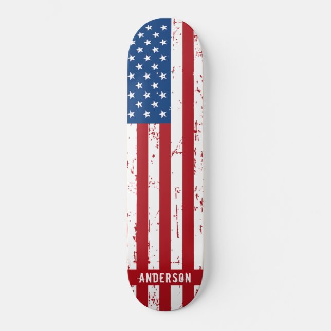 American Flag Personalized Stars Stripes Patriotic Skateboard (Front)