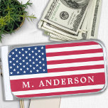 American Flag Personalized US Stars Stripes Silver Finish Money Clip<br><div class="desc">American Flag Money Clip - American flag in modern red white blue design . Personalize with this US Flag money clip with name. This personalized american flag money clip is perfect for military gifts, soldier graduation and military retirement gifts . COPYRIGHT © 2020 Judy Burrows, Black Dog Art - All...</div>
