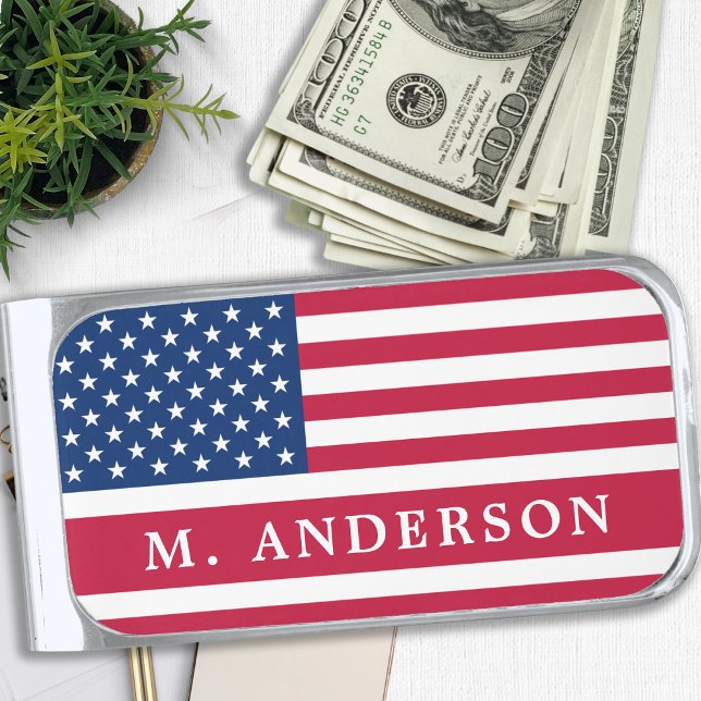 American Flag Personalized US Stars Stripes Silver Finish Money Clip (Creator Uploaded)