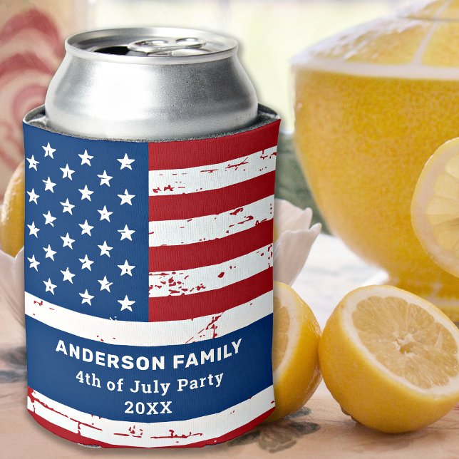 American Flag Personalized USA 4th Of July Party Can Cooler (Creator Uploaded)
