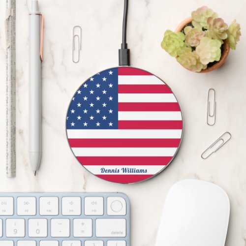 American Flag  Personalized   Wireless Charger