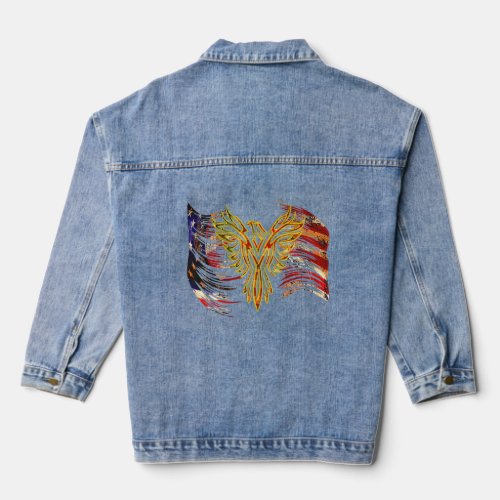American Flag Phoenix Bird 2  Denim Jacket