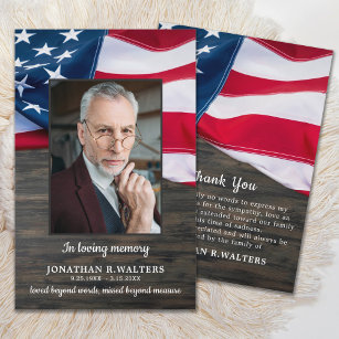 American Flag Photo Memorial Military Funeral Thank You Card