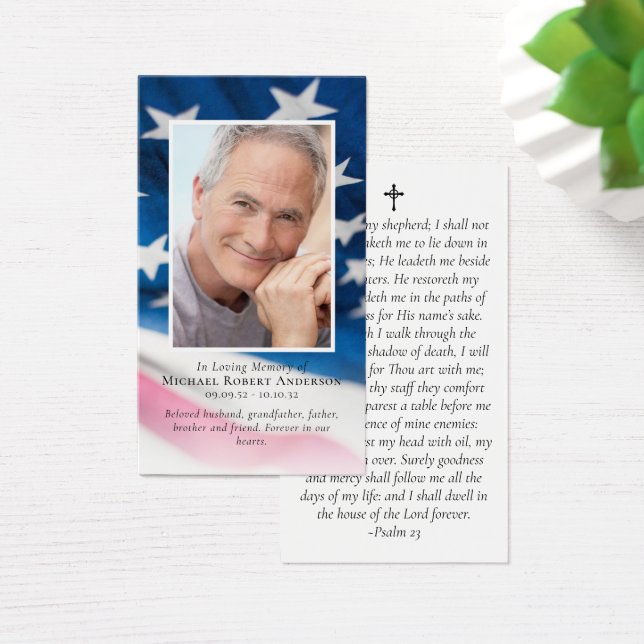 American Flag Photo Memorial Prayer Card (Desk)