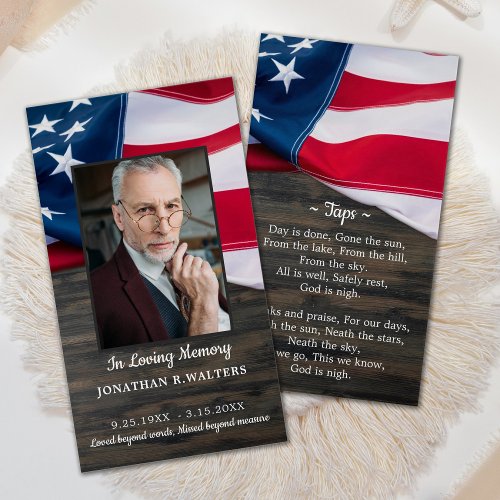 American Flag Photo Military Funeral Prayer Card