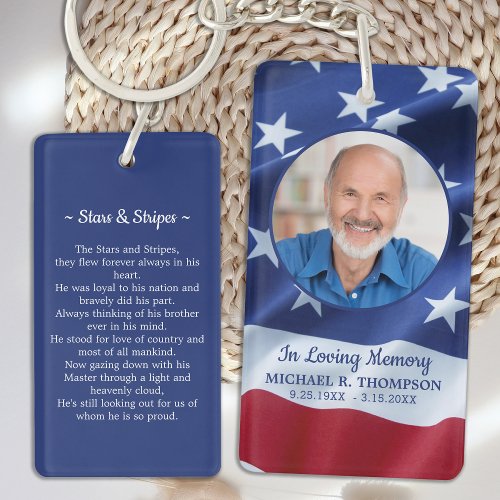 American Flag Photo Military Funeral Prayer Card Keychain