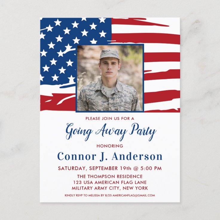 American Flag Photo Military Going Away Party Invitation Postcard | Zazzle