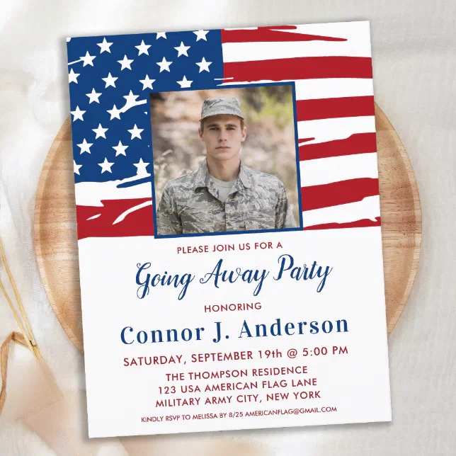 American Flag Photo Military Going Away Party Invitation Postcard | Zazzle