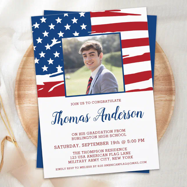 American Flag Photo Military Patriotic Graduation Invitation | Zazzle