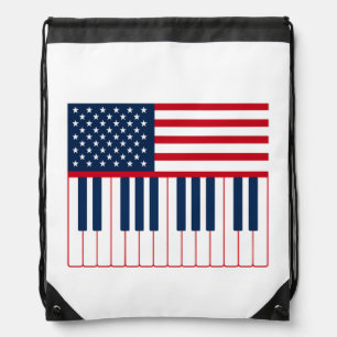 American Flag Piano Keyboard Music Design Drawstring Bag