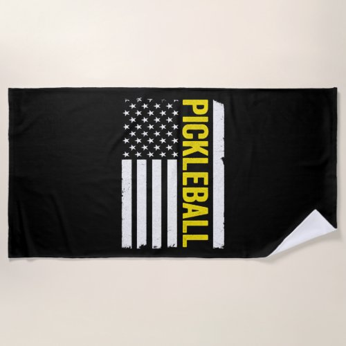 American Flag Pickleball Funny Beach Towel