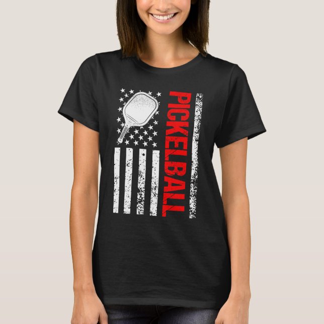 American Flag Pickleball Pickleball Player T-Shirt (Front)