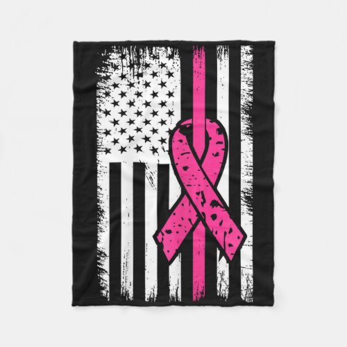 American Flag Pink Ribbon Breast Cancer Awareness  Fleece Blanket