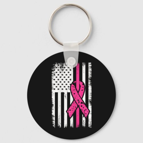 American Flag Pink Ribbon Breast Cancer Awareness  Keychain