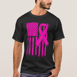 American Flag Pink Ribbon Breast Cancer Awareness  T-Shirt