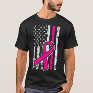 American Flag Pink Ribbon Cool Breast Cancer Aware T-Shirt