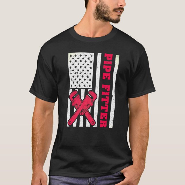 American Flag Pipefitter Plumber T-Shirt (Front)
