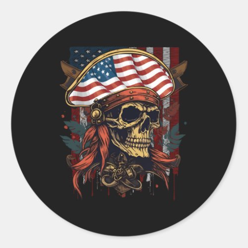 American Flag Pirate Skull 4Th July Family Classic Round Sticker