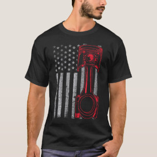 American Flag Piston Funny Muscle Car Mechanic T-Shirt