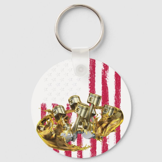 American Flag Piston Muscle Car 4 Keychain (Front)