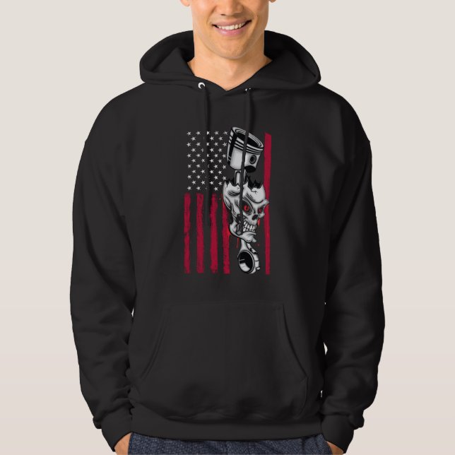 American Flag Piston Muscle Car 5 Hoodie (Front)