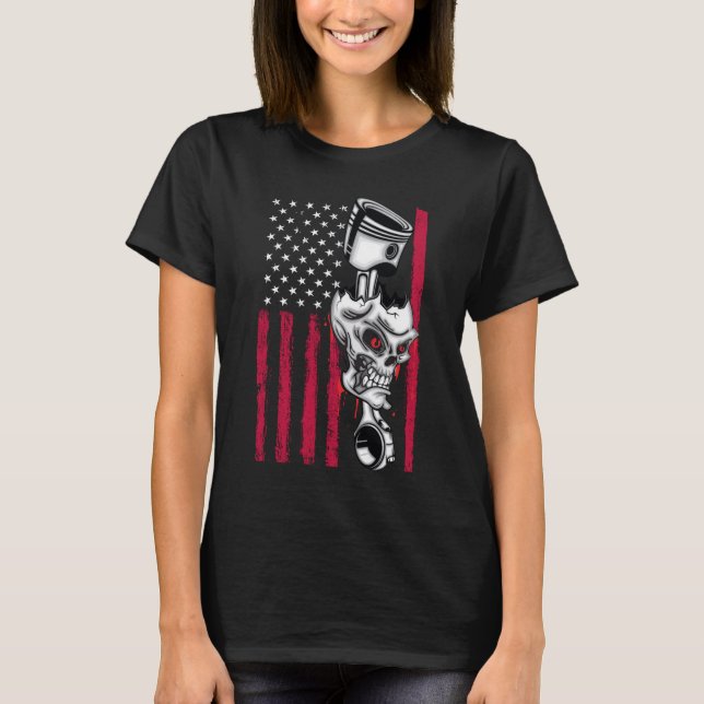 American Flag Piston Muscle Car 5 T-Shirt (Front)