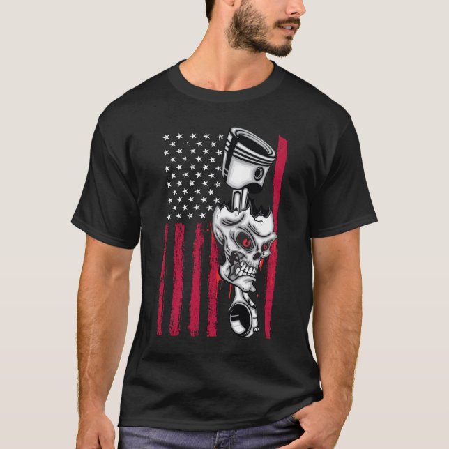 American Flag Piston Muscle Car 5 T-Shirt (Front)